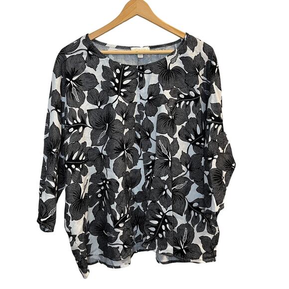 Cynthia Rowley Women's Black & White Hawaiian, Dolman Sleeve Linen Top‎ Size 1X - Picture 1 of 6